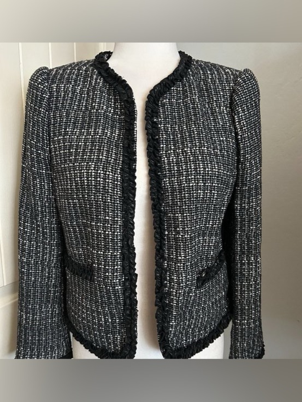 Rebecca Taylor Black & White Tweed Cropped Blazer